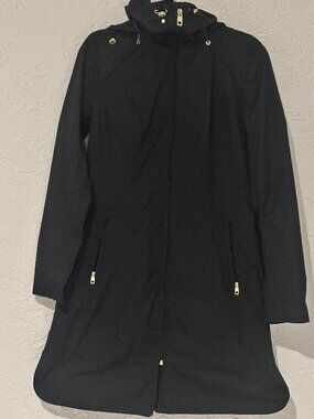 Cole Haan Women’s Black Long Hooded Coat XS Lightweight Travel Rain Jacket